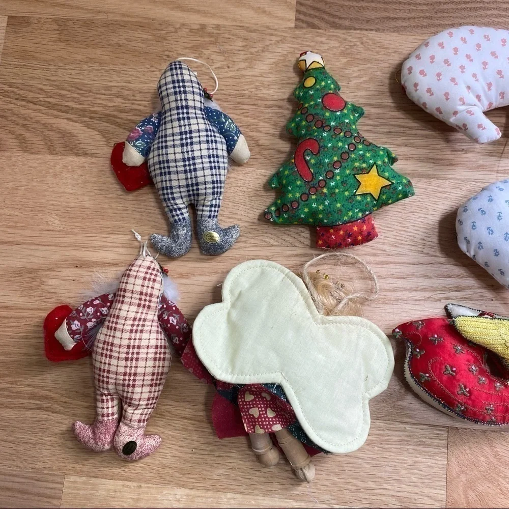 Vintage Stuffed Pig Santa Christmas Ornaments Sewn Plush Angel Tree